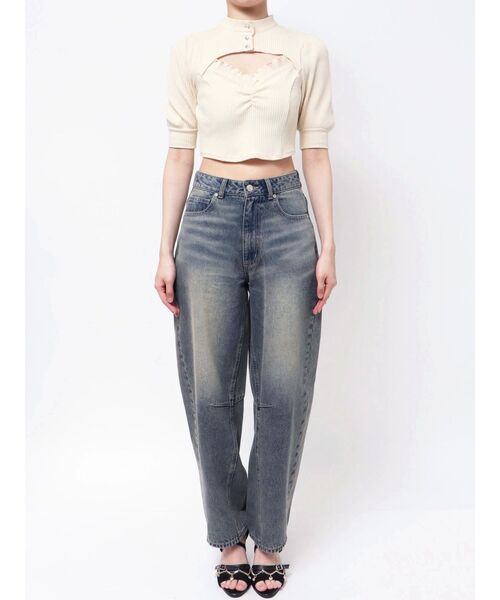 EATME（イートミー）の「ビジューボタンデコルテリブTOP（Tシャツ/カットソー・レディース・オフホワイト/グレー/ブラック・FREE）」の11枚目の写真