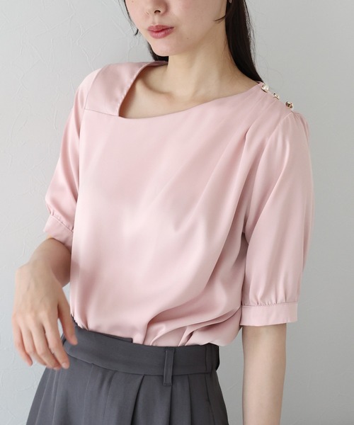 ブラウス シャツ アシンメトリーネックブラウス レディース アシンメトリーネックブラウス（シャツ/ブラウス）｜BLUEEAST