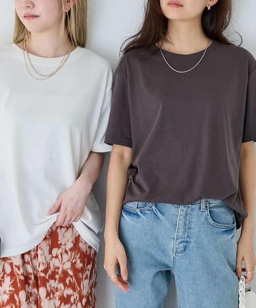 LAVEANGE(ラビアンジェ)の「【好機能シリーズ】汗シミ防止Tシャツ 2点セット│夏の頼れる高機能Tシャツ/ゆったりシルエット/半袖/着回し(Tシャツ/カットソー・レディース・ピンク/ライム/オフホワイト・M/LL/3L/4L/5L)」の1枚目の写真