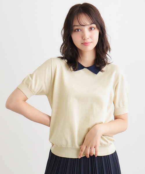 LAURA ASHLEY(ローラアシュレイ)の「【UVカット/洗える】衿付きサマーニット(ニット/セーター・レディース・ブラック/ライトベージュ/ピンク/ブラウン系・40/38)」の1枚目の写真
