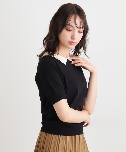 LAURA ASHLEY(ローラアシュレイ)の「【UVカット/洗える】衿付きサマーニット(ニット/セーター・レディース・ブラック/ライトベージュ/ピンク/ブラウン系・40/38)」の2枚目の写真