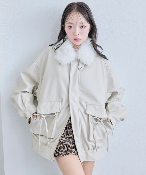 セール】【ファー取り外し可能】ファーティペットエコレザーブルゾン