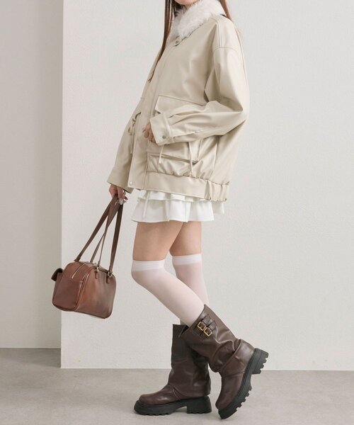 OLIVE des OLIVE ファーティペットエコレザーブルゾン ブラック セール】ファーティペットエコレザーブルゾン（ライダース