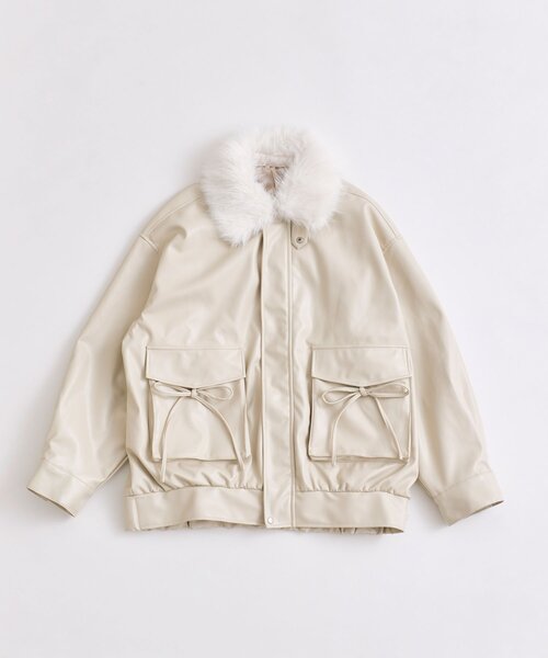 OLIVE des OLIVE ファーティペットエコレザーブルゾン ブラック セール】ファーティペットエコレザーブルゾン（ライダースジャケット