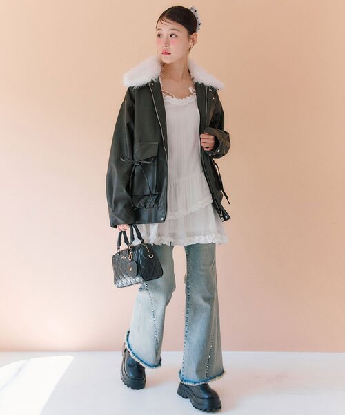 OLIVE des OLIVE ファーティペットエコレザーブルゾン ブラック ファーティペットエコレザーブルゾン | OLIVE des OLIVE