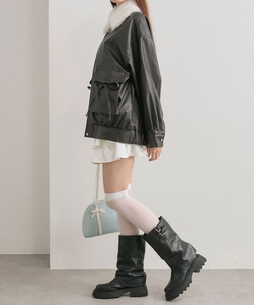 セール】【ファー取り外し可能】ファーティペットエコレザーブルゾン