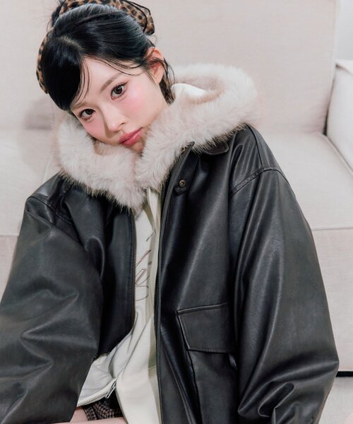 セール】【ファー取り外し可能】ファーティペットエコレザーブルゾン