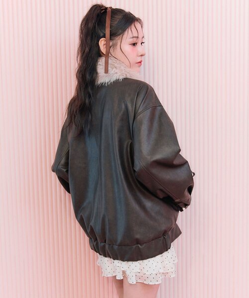 セール】ファーティペットエコレザーブルゾン（ライダースジャケット