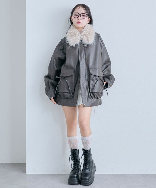 セール】ファーティペットエコレザーブルゾン（ライダースジャケット