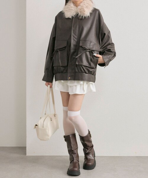 OLIVE des OLIVE(オリーブデオリーブ)の「【ファー取り外し可能】ファーティペットエコレザーブルゾン(ライダースジャケット・レディース・ブラック/ブラウン/アイボリー・FREE)」の11枚目の写真