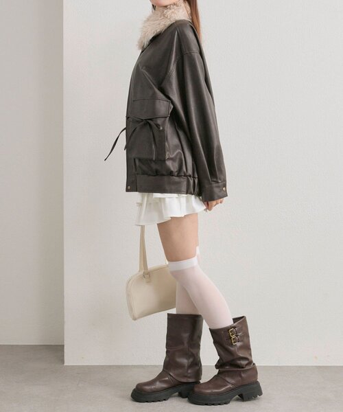 セール】【ファー取り外し可能】ファーティペットエコレザーブルゾン