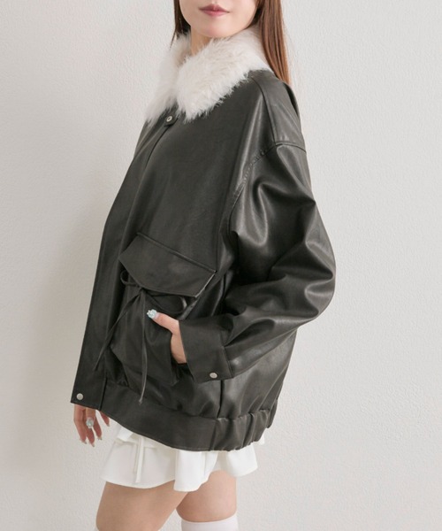 OLIVE des OLIVE ファーティペットエコレザーブルゾン ブラック ファーティペットエコレザーブルゾン | OLIVE des OLIVE