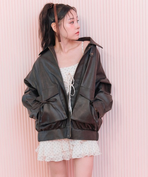 OLIVE des OLIVE ファーティペットエコレザーブルゾン ブラック ファーティペットエコレザーブルゾン | OLIVE des OLIVE