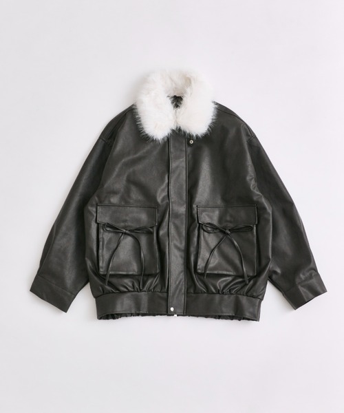 OLIVE des OLIVE ファーティペットエコレザーブルゾン ブラック OLIVE des OLIVE ファーティペットエコレザーブルゾン ブラック