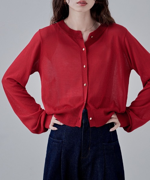 etoll.(エトル)の「UVカットクルーネックシアーカーディガン(カーディガン/ボレロ・レディース・レッド/ブラック/ネイビー/グレー/オフホワイト・M)」の5枚目の写真