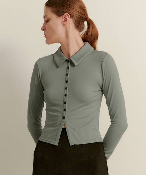 kiehtova(キエトヴァ)の「【kiehtova】slim collar cardigan/スリム カラー カーディガン KTWR39 ※(カーディガン/ボレロ・レディース・ブラック/ブルー/グリーン・FREE)」の7枚目の写真