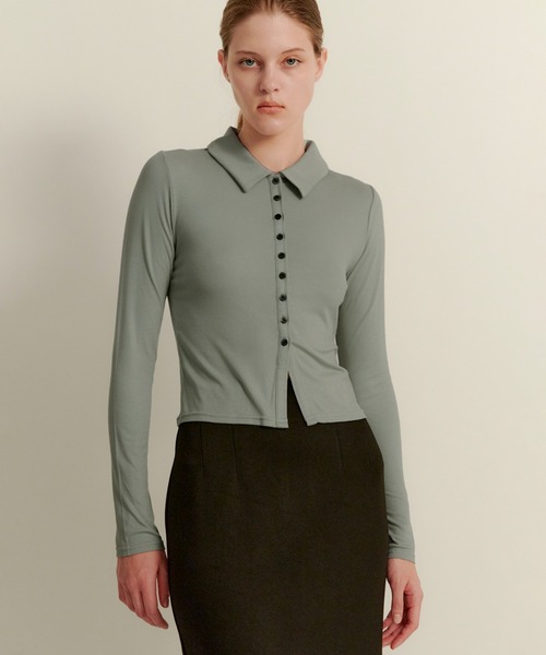kiehtova(キエトヴァ)の「【kiehtova】slim collar cardigan/スリム カラー カーディガン KTWR39 ※(カーディガン/ボレロ・レディース・ブラック/ブルー/グリーン・FREE)」の8枚目の写真