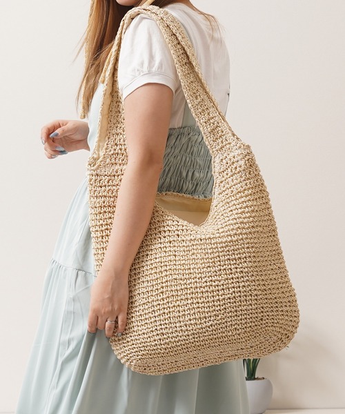レディース　ベージュ 編み込みトートバッグ セール】編み込み トートバッグ / Braided Tote Bag / ホーボーバッグ