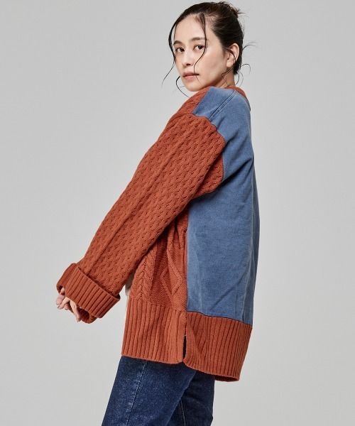 KRIFF MAYER Lady's Collection(クリフメイヤーレディースコレクション)の「【体系カバー】デニムドッキングカーデ(カーディガン/ボレロ・レディース・ライトグレー/チャコール/ベージュ/オレンジ・LARGE/MEDIUM)」の8枚目の写真