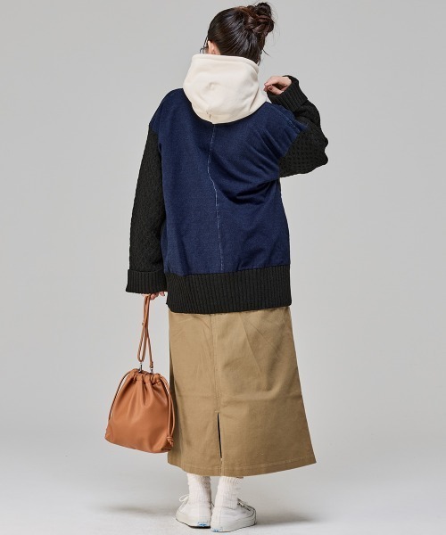 KRIFF MAYER Lady's Collection(クリフメイヤーレディースコレクション)の「【体系カバー】デニムドッキングカーデ(カーディガン/ボレロ・レディース・ライトグレー/チャコール/ベージュ/オレンジ・LARGE/MEDIUM)」の7枚目の写真