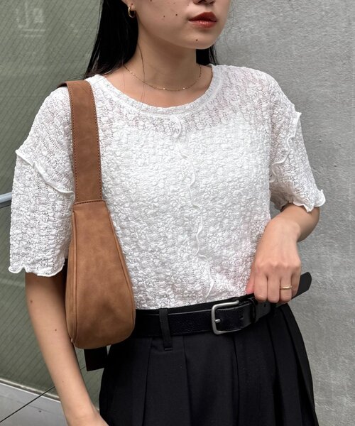 CIAOPANIC TYPY（チャオパニックティピー）の「シアーレース半袖メロウトップス（Tシャツ/カットソー・レディース・ブラック/アイボリー/ホワイト・ONE SIZE）」の5枚目の写真