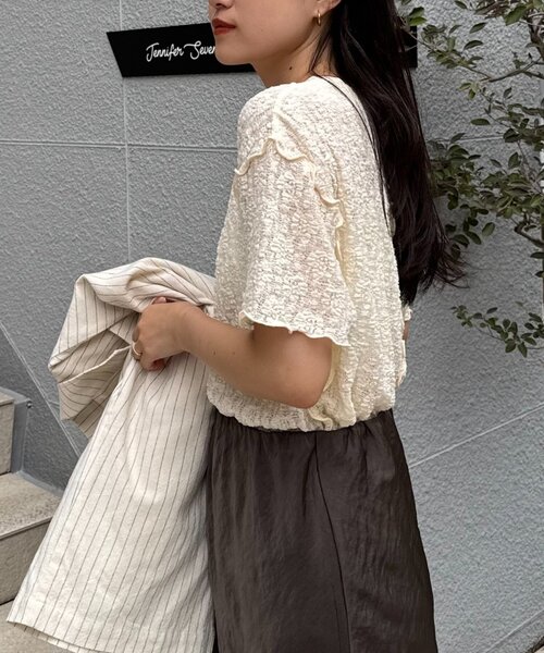 CIAOPANIC TYPY（チャオパニックティピー）の「シアーレース半袖メロウトップス（Tシャツ/カットソー・レディース・ブラック/アイボリー/ホワイト・ONE SIZE）」の12枚目の写真