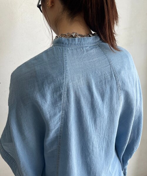 DouDou シアーデニムポンチョ風ブラウス セール】シアーデニムポンチョ風ブラウス（シャツ/ブラウス）｜DouDou