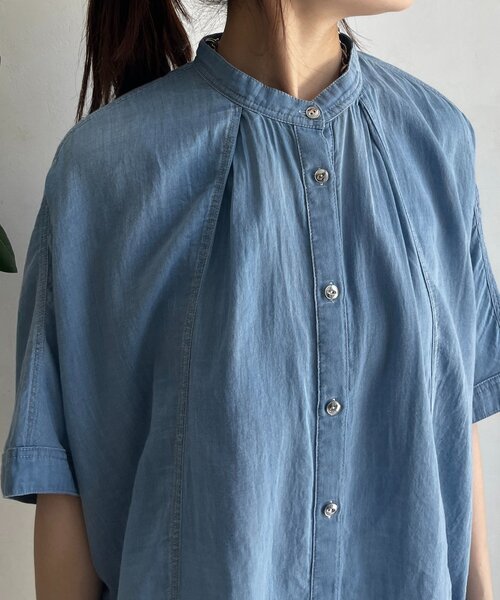 DouDou シアーデニムポンチョ風ブラウス セール】シアーデニムポンチョ風ブラウス（シャツ/ブラウス