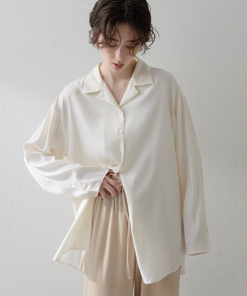 THE PAUSE（ザ ポーズ）の「【THE PAUSE】フィブリルリラックスシャツ（シャツ/ブラウス・レディース・オフホワイト/ダークブラウン・FREE）」の2枚目の写真