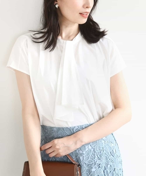 OFUON le MK（オフオンルエムケー）の「ラッフルタイデザインカットソー/接触冷感/洗える/WEB限定サイズあり（Tシャツ/カットソー・レディース・ピンク系その他/ブラック/ホワイト・38/36）」の2枚目の写真