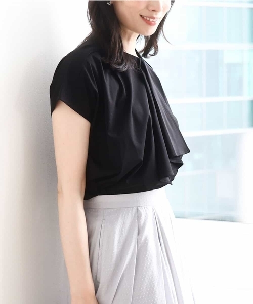 OFUON le MK（オフオンルエムケー）の「ラッフルタイデザインカットソー/接触冷感/洗える/WEB限定サイズあり（Tシャツ/カットソー・レディース・ピンク系その他/ブラック/ホワイト・38/36）」の3枚目の写真