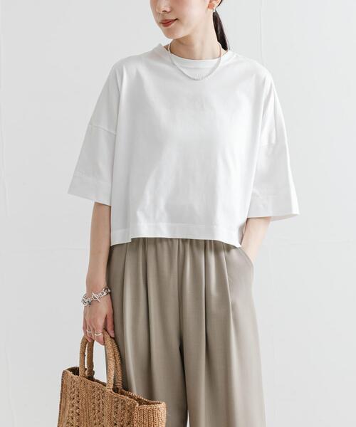 URBAN RESEARCH(アーバンリサーチ)の「ハーフスリーブワイドカットソー(Tシャツ/カットソー・レディース・ホワイト/オレンジ系その他/ブラック・FREE)」の4枚目の写真