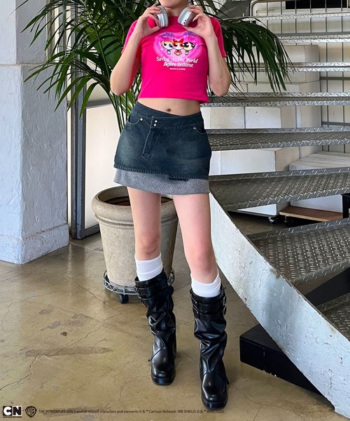 4GEEKS BY SPIRALGIRL（フォーギークスバイスパイラルガール）の「【THE POWERPUFF GIRLS/パワーパフ ガールズ】ショート丈Tシャツ（Tシャツ/カットソー・レディース・ピンク/ホワイト/ブラック・FREE）」の8枚目の写真