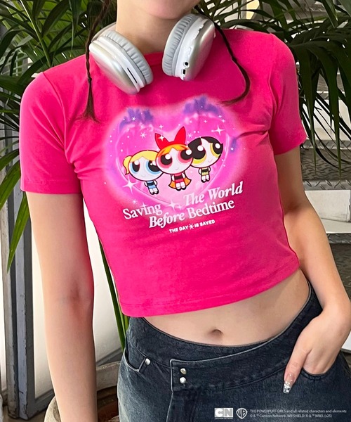 4GEEKS BY SPIRALGIRL（フォーギークスバイスパイラルガール）の「【THE POWERPUFF GIRLS/パワーパフ ガールズ】ショート丈Tシャツ（Tシャツ/カットソー・レディース・ピンク/ホワイト/ブラック・FREE）」の9枚目の写真