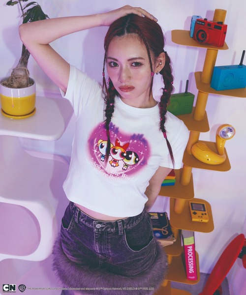 4GEEKS BY SPIRALGIRL（フォーギークスバイスパイラルガール）の「【THE POWERPUFF GIRLS/パワーパフ ガールズ】ショート丈Tシャツ（Tシャツ/カットソー・レディース・ピンク/ホワイト/ブラック・FREE）」の16枚目の写真