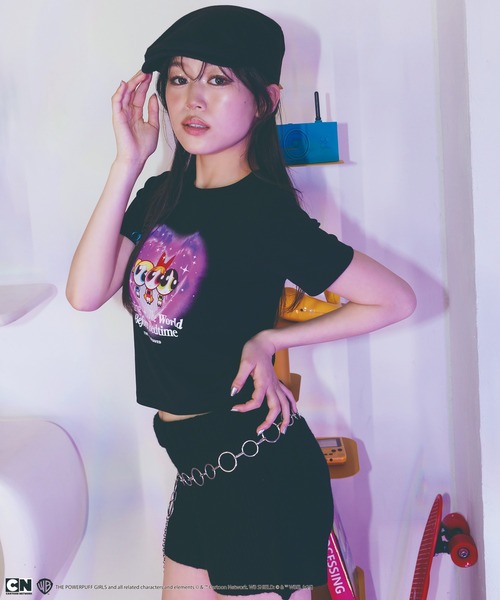 4GEEKS BY SPIRALGIRL（フォーギークスバイスパイラルガール）の「【THE POWERPUFF GIRLS/パワーパフ ガールズ】ショート丈Tシャツ（Tシャツ/カットソー・レディース・ピンク/ホワイト/ブラック・FREE）」の14枚目の写真