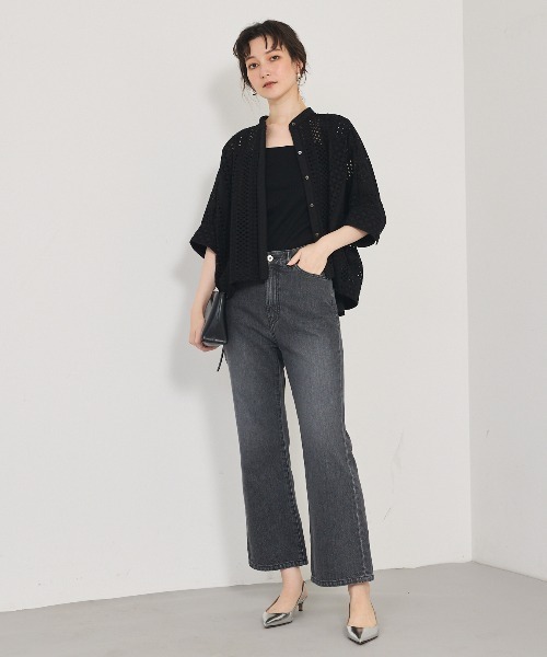 qualite（カリテ）の「レースハーフスリーブシャツ/夏服/オフィスカジュアル（シャツ/ブラウス・レディース・ブラック/オフホワイト・フリー）」の3枚目の写真