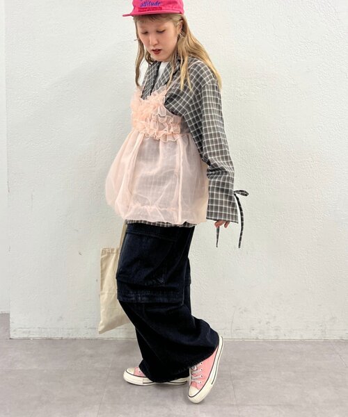 w closet（ダブルクローゼット）の「シアーバルーンキャミ（キャミソール・レディース・ブラック/オフホワイト/ブラック系その他/ピンク・FREE）」の21枚目の写真