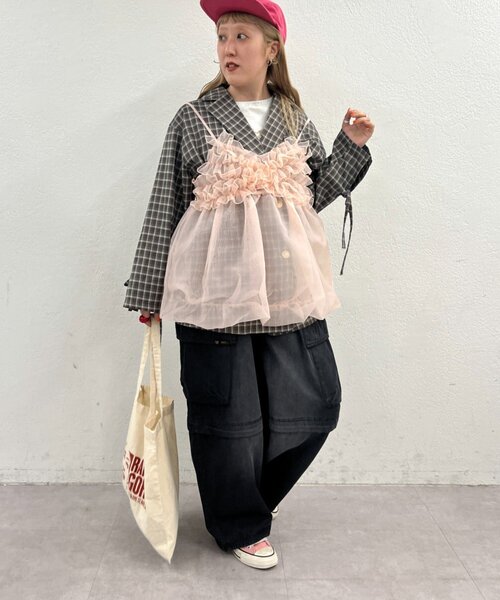 w closet（ダブルクローゼット）の「シアーバルーンキャミ（キャミソール・レディース・ブラック/オフホワイト/ブラック系その他/ピンク・FREE）」の19枚目の写真