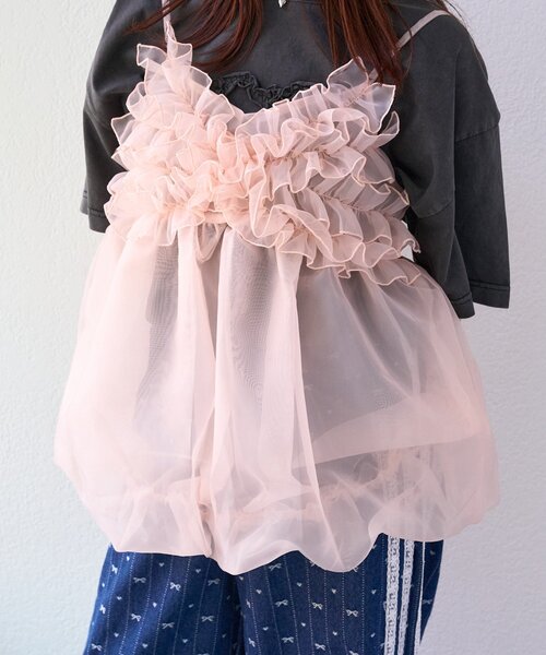 w closet（ダブルクローゼット）の「シアーバルーンキャミ（キャミソール・レディース・ブラック/オフホワイト/ブラック系その他/ピンク・FREE）」の16枚目の写真