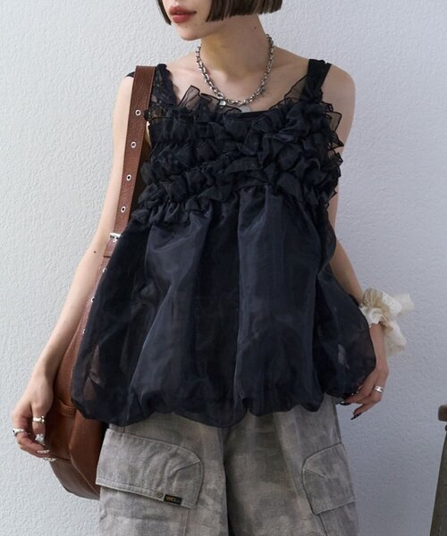 w closet（ダブルクローゼット）の「シアーバルーンキャミ（キャミソール・レディース・ブラック/オフホワイト/ブラック系その他/ピンク・FREE）」の9枚目の写真