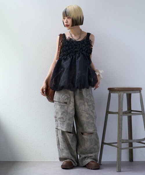 w closet（ダブルクローゼット）の「シアーバルーンキャミ（キャミソール・レディース・ブラック/オフホワイト/ブラック系その他/ピンク・FREE）」の8枚目の写真