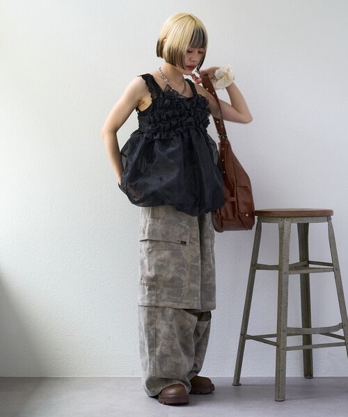 w closet（ダブルクローゼット）の「シアーバルーンキャミ（キャミソール・レディース・ブラック/オフホワイト/ブラック系その他/ピンク・FREE）」の7枚目の写真