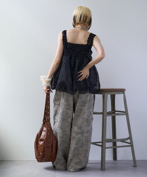 w closet（ダブルクローゼット）の「シアーバルーンキャミ（キャミソール・レディース・ブラック/オフホワイト/ブラック系その他/ピンク・FREE）」の5枚目の写真