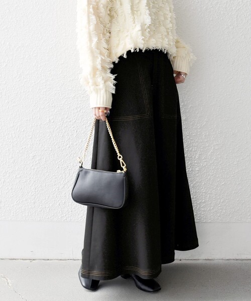 SHIPS any:〈洗濯機可能〉チノ ステッチ フレア ロング スカート