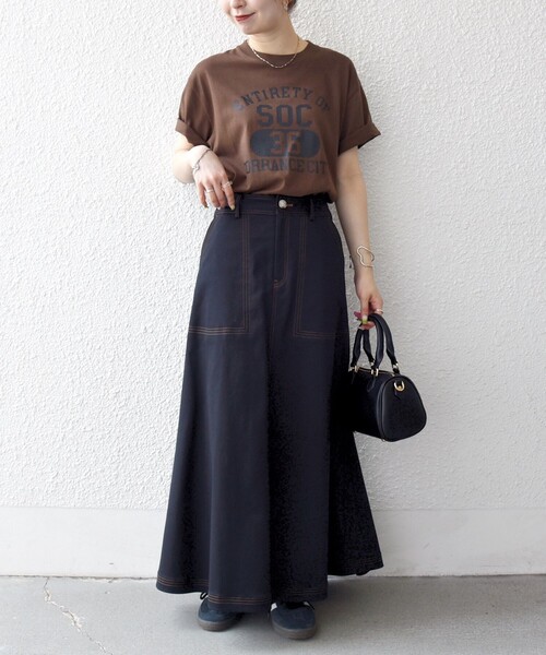 SHIPS any:〈洗濯機可能〉チノ ステッチ フレア ロング スカート