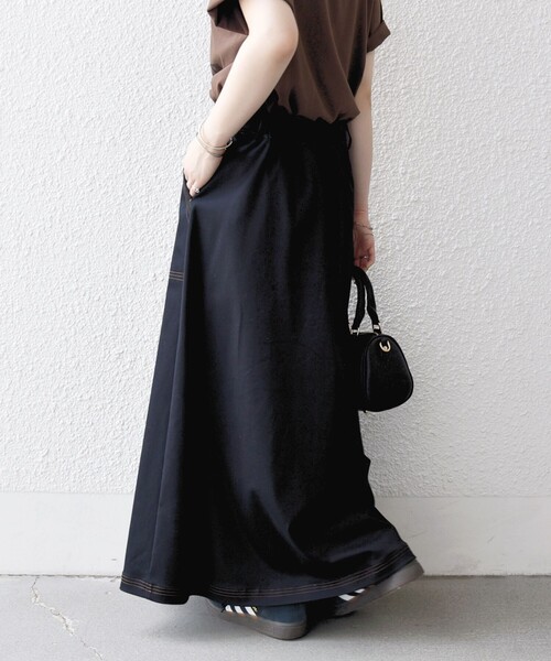 SHIPS any:〈洗濯機可能〉チノ ステッチ フレア ロング スカート