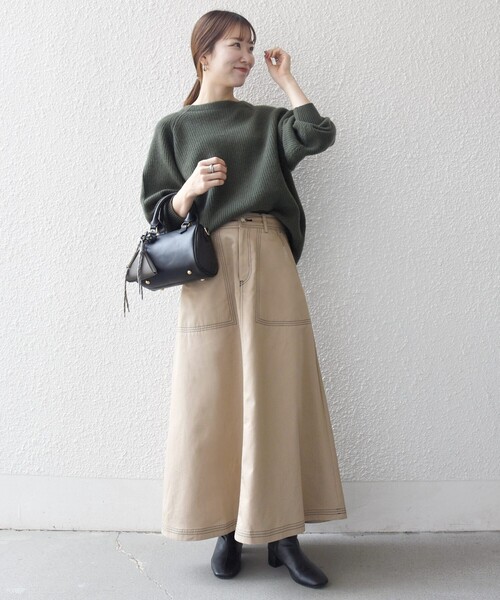 SHIPS any:〈洗濯機可能〉チノ ステッチ フレア ロング スカート