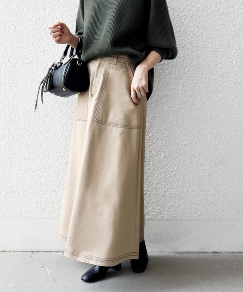 SHIPS any（シップス エニィ）の「SHIPS any:〈洗濯機可能〉チノ ステッチ フレア ロング スカート（スカート・レディース・ブラック/ベージュ/ベージュ系その他/ブラック系・36/38）」の5枚目の写真