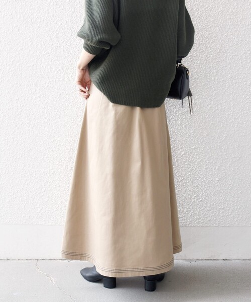 SHIPS any:〈洗濯機可能〉チノ ステッチ フレア ロング スカート